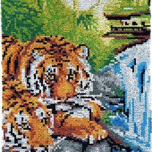 Rug Making Latch Hooking Kit | Tiger Waterfalls (52x38cm printed canvas)